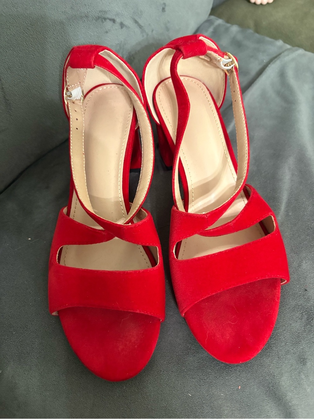 Red Women's Open-Toe Block Heel Sandals